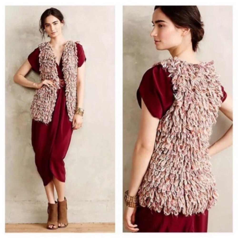 ANTHROPOLOGIE Hand Knit by Dollie  xs/s
Sherbet Loop Shaggy Vest
